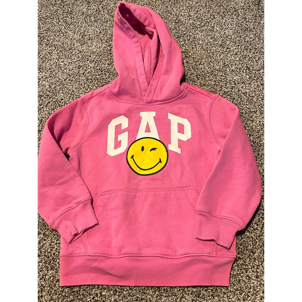 Cc5‎ GAP Kids Smiley World Pink Hoodie Sweatshirt XS (4-5) Girls